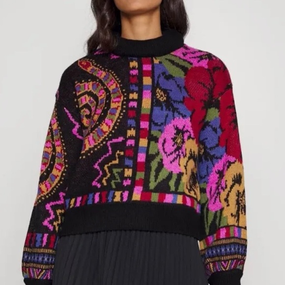 FARM Rio | Sweaters | Farm Rio Sweater Multi Black Floral Snake Cropped ...